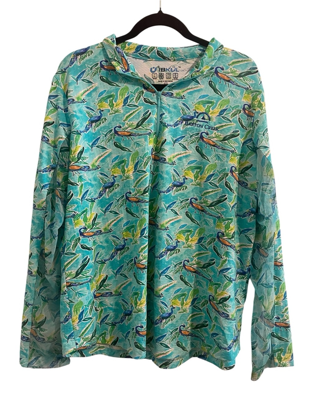 Ibkul Tropical Bird Print Quarter Zip Athletic Top Mesh Panel Sleeves UPF 50 XXL